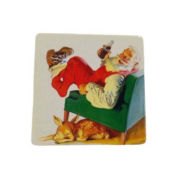 VTG Coca Cola Santa WIth Deer and Dog Coasters, Cork Back Set of 10 - Picture 3 of 10